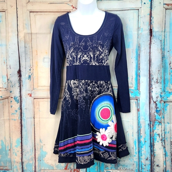 Desigual Long Sleeve Blue Dress - Picture 1 of 7